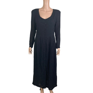 SHE Dress Maxi Womens Small Black Button Front Long Sleeves Pockets