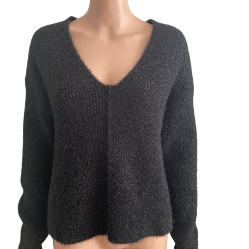 Abound Sweater Womens Medium Black Shimmer V-Neck Oversize Pullover