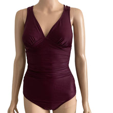 Load image into Gallery viewer, Merona Swimsuit Womens Medium Plum Shirred Strappy Back One Piece