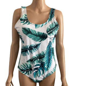 Womens One Piece Swimsuit Womens Large Green White Leaf Swimming Beach