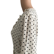 Load image into Gallery viewer, Zara Dress ECRU Womens Medium White Black Polka Dot Stretch Gathers Ruching