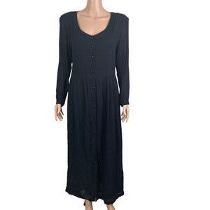 SHE Dress Maxi Womens Small Black Button Front Long Sleeves Pockets