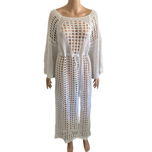 Swimming Crochet Maxi Cover Up Womens One Size Beach White