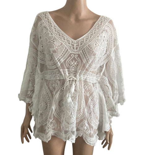 Swimming Batwing Crochet Coverup Womens Medium Lace Beach Cover Up Dress