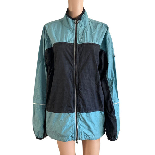 Vintage Nike Blue Black Windbreaker Jacket Mens Large Grid Texture Long Sleeve