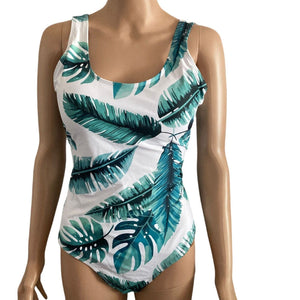 Womens One Piece Swimsuit Womens Large Green White Leaf Swimming Beach
