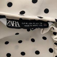 Load image into Gallery viewer, Zara Dress ECRU Womens Medium White Black Polka Dot Stretch Gathers Ruching