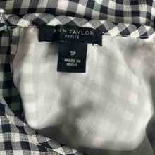 Load image into Gallery viewer, Ann Taylor Petite Blouse Womens Small Petite Navy White Gingham Check Flutter