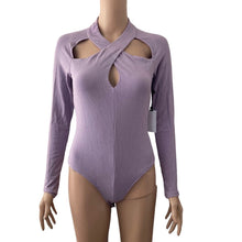Load image into Gallery viewer, Astr The Label Bodysuit Ribbed Thong Purple Medium Stretch New Cutout