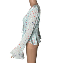 Load image into Gallery viewer, Adelyn Rae Blouse Womens Small Floral Aqua Green Bell Sleeve