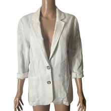 Load image into Gallery viewer, Garnet Hill White Linen Blazer Womens XS Lightweight Roll-Sleeve Single-Breasted