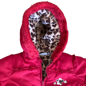 Bon BeBe Jacket Toddler Girls 2T Coat Red Leopard Lining Full Zip