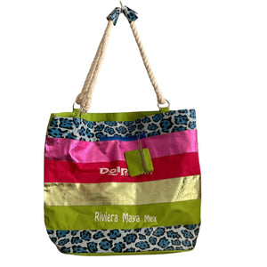 Dolphin Discovery Tote 17x21 XL Embroidered Multicolored Riviera Maya Mex