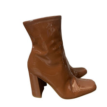 Load image into Gallery viewer, Steve Madden Lynden Brown Patent Ankle Boots Womens 8M Block Heel Side Zip