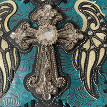 Load image into Gallery viewer, Western Handbag Womens Turquoise Rhinestone Cross Angel Wings Studded Purse