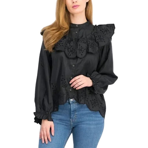 Topshop Eyelet Blouse Womens Size 4 Black Button Front