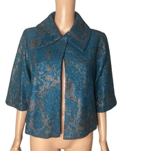 Load image into Gallery viewer, CAbi Lisboa Topper Jacket Womens XS Teal Silver Jacquard Wool Blend Cape #168