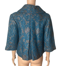 Load image into Gallery viewer, CAbi Lisboa Topper Jacket Womens XS Teal Silver Jacquard Wool Blend Cape #168