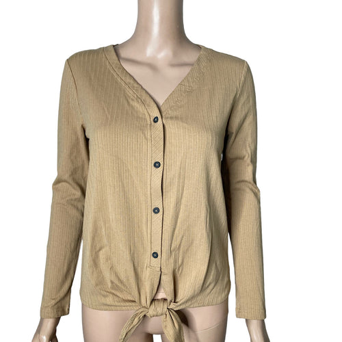 Velvet Heart Tie Front Shirt Womens XS Mauve Ribbed Button Front