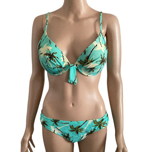 Eidon Bikini Womens XL Palm Tree Tropical Green Yellow Summer Beach Swimming