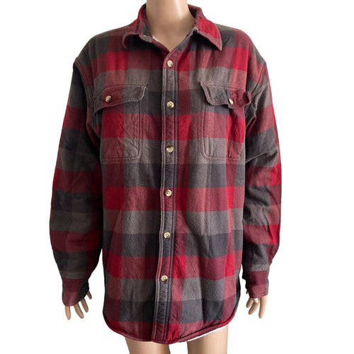 Red Head Brand Shirt Jacket Mens Medium Red Gray Checkered Fleece Lined