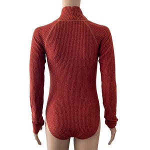 Hem & thread Bodysuit Thermal Womens Small Rust Orange Mock Neck