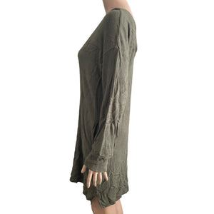 Socialite Knit Sweater Dress Womens XS Olive Green Vneck