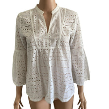 Load image into Gallery viewer, Loft Blouse Womens XS White Eyelet Bell Sleeve Lightweight Pullover