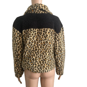 BP. Fleece Pullover Womens Size XXS Leopard Print 1/4 Zip