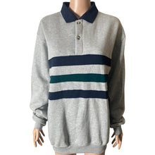 Load image into Gallery viewer, VTG Champions Choice Mens Small Gray Rugby Sweatshirt Long Sleeve Polo Striped