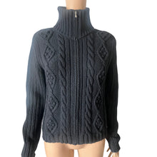 Load image into Gallery viewer, Vintage Benetton Sweater Womens Large Black Cable Knit Full Zip Wool Blend Italy