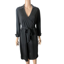Load image into Gallery viewer, Evan Picone Dress Womens Large Black Collared Wrap Tie Waist Long Sleeve