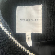 Load image into Gallery viewer, Avec Les Filles Tweed Bouclé Blazer Jacket Womens X Large Black Gold Trim New