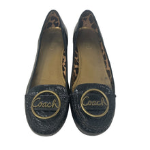 Load image into Gallery viewer, Coach Corina Flats Womens 8.5 Spellout Black Patent Leather Slip On