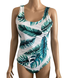 Womens One Piece Swimsuit Womens Large Green White Leaf Swimming Beach