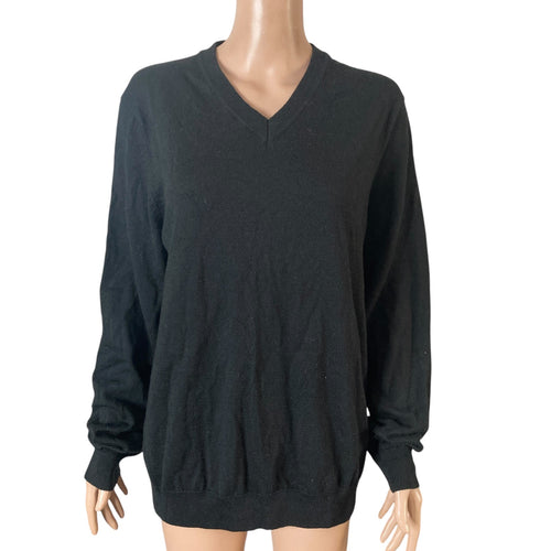 DKNY Sweater Womens Large Merino Wool Blend Black V Neck