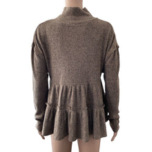 Load image into Gallery viewer, Mystree Sweater Mock Neck Womens Small Oversized Peplum Ribbed Grayish Brown