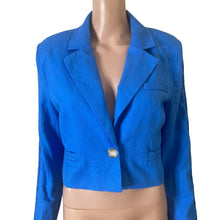 Load image into Gallery viewer, Jason Wu Cropped Linen Blend Blazer Jacket Blue One Button Women's Large L