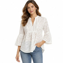 Load image into Gallery viewer, Loft Blouse Womens XS White Eyelet Bell Sleeve Lightweight Pullover