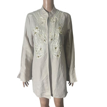 Load image into Gallery viewer, Badgley Mischka American Glamour Tunic Blouse Womens Medium Beaded Beige White