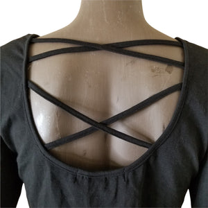 Derek Heart Top Womens Large Black Stretch Criss Cross Back