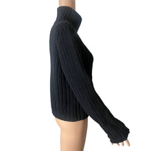 Load image into Gallery viewer, Vintage Benetton Sweater Womens Large Black Cable Knit Full Zip Wool Blend Italy
