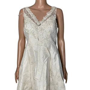 Adrianna Papell Wedding Dress Womens Size 8 White Beaded Sequin Hi Low Long