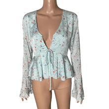 Load image into Gallery viewer, Adelyn Rae Blouse Womens Small Floral Aqua Green Bell Sleeve