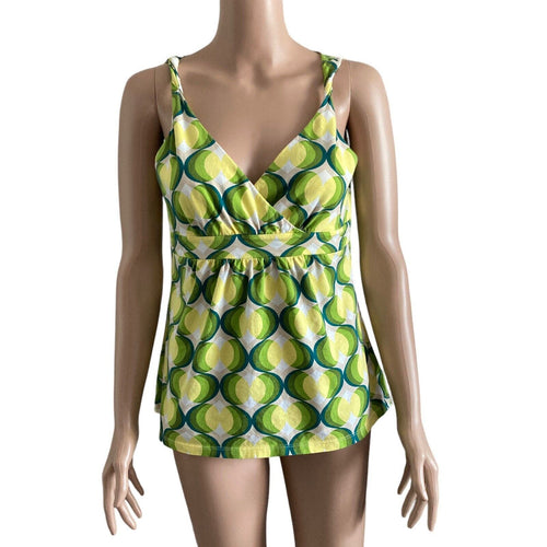 Ann Taylor Tank Top Womens Medium Green Yellow Stretch Circles