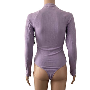 Astr The Label Bodysuit Ribbed Thong Purple Medium Stretch New Cutout