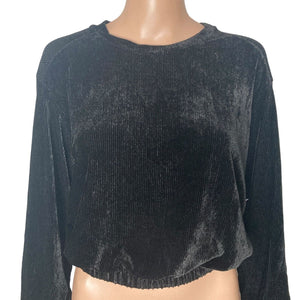 La La Land Crop Top Womens Small Black Corduroy Velour