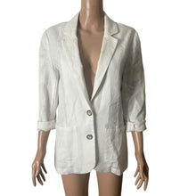 Load image into Gallery viewer, Garnet Hill White Linen Blazer Womens XS Lightweight Roll-Sleeve Single-Breasted