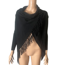 Load image into Gallery viewer, Elan Black Fringe Wrap Shawl Cardigan Sweater XS