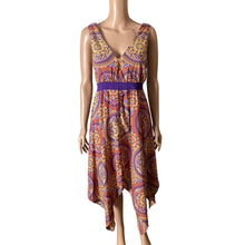 Load image into Gallery viewer, Route 66 Womens S 4-6 Paisley Handkerchief Hem Dress Purple Orange Boho Midi